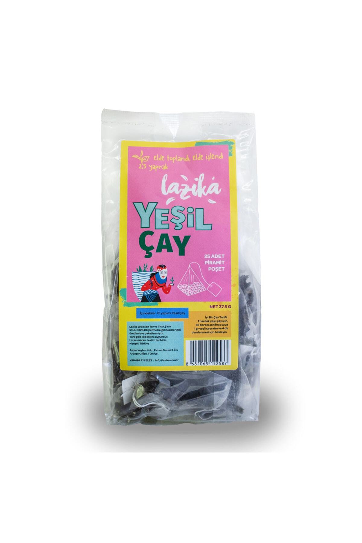 LAZİKA Yeşil Çay 25'li PLA Piramit Poşet-El Yapımı Yeşil Çay, Katkısız, Doğal, Antioksidan, 2.5 Yaprak Çay