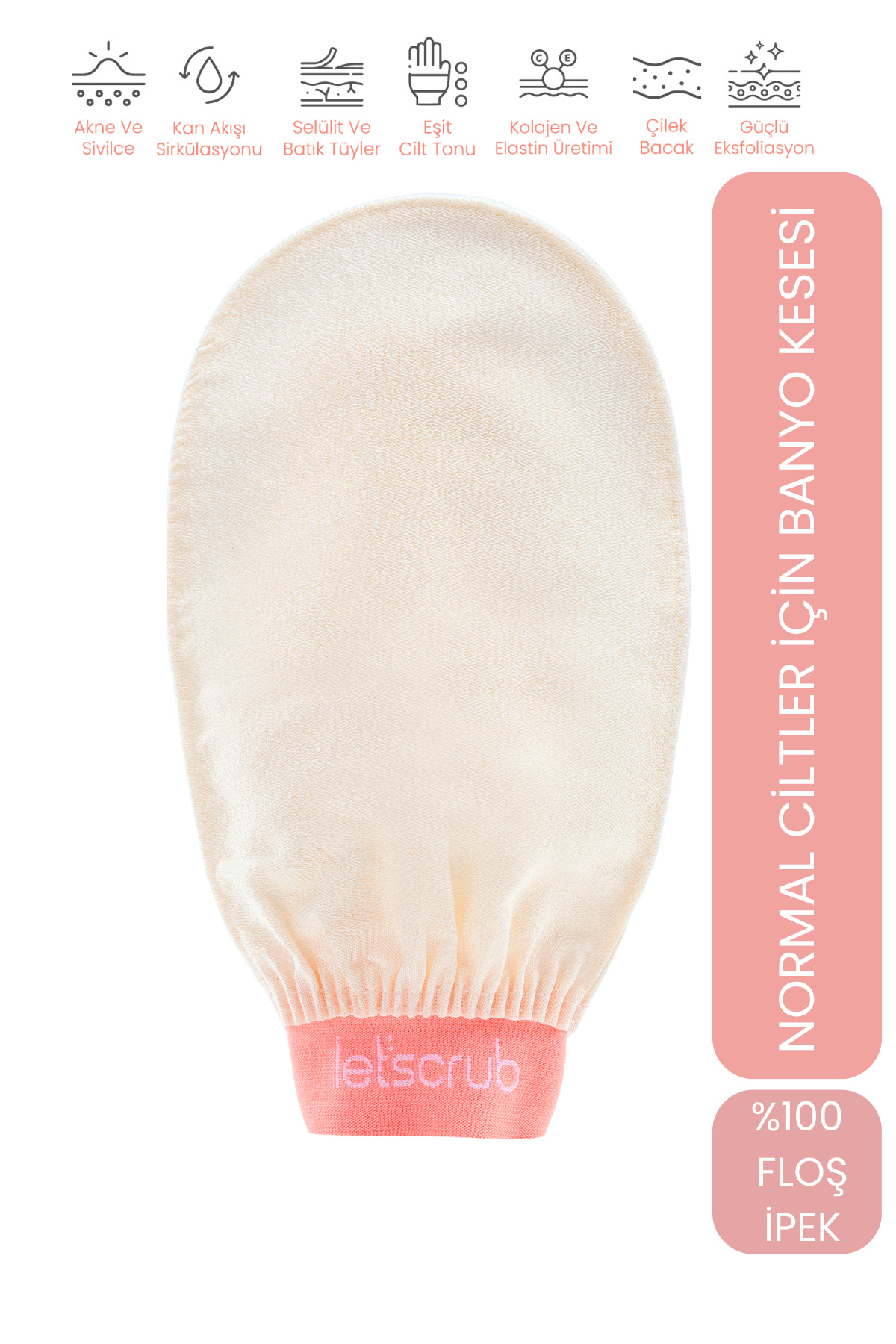 LET'SCRUB 1 Adet Ekru Banyo Duş Kesesi Peeling Eldiveni 0 Floş Ipek Normal Ciltler Için