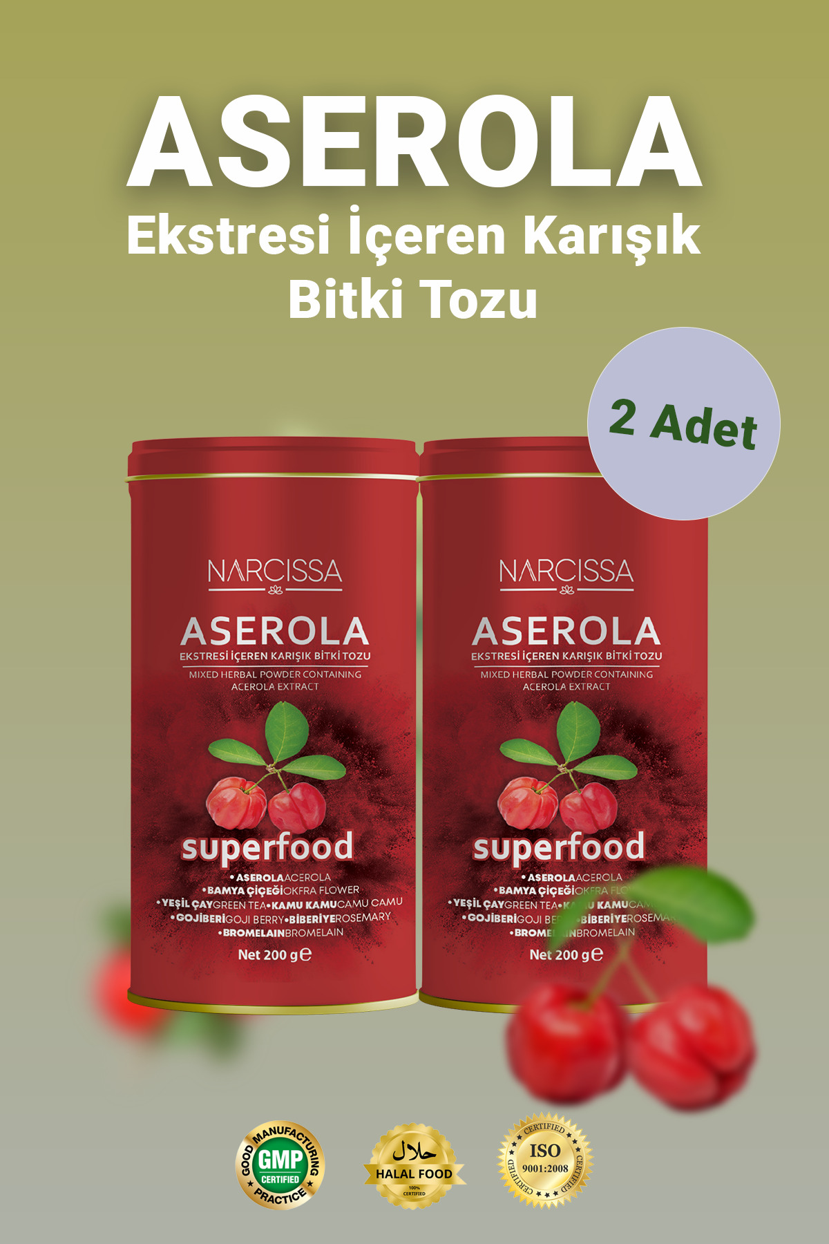 Narcissa 2 Adet - Aserola Ekstresi içeren Karışık Bitki Tozu - Aserola Detoks Form Çayı