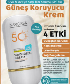 Narcissa Yüksek Koruyucu, Leke Karşıtı Yüz Güneş Kremi 50 SPF+ Waterproof UVA + UVB 50 ML