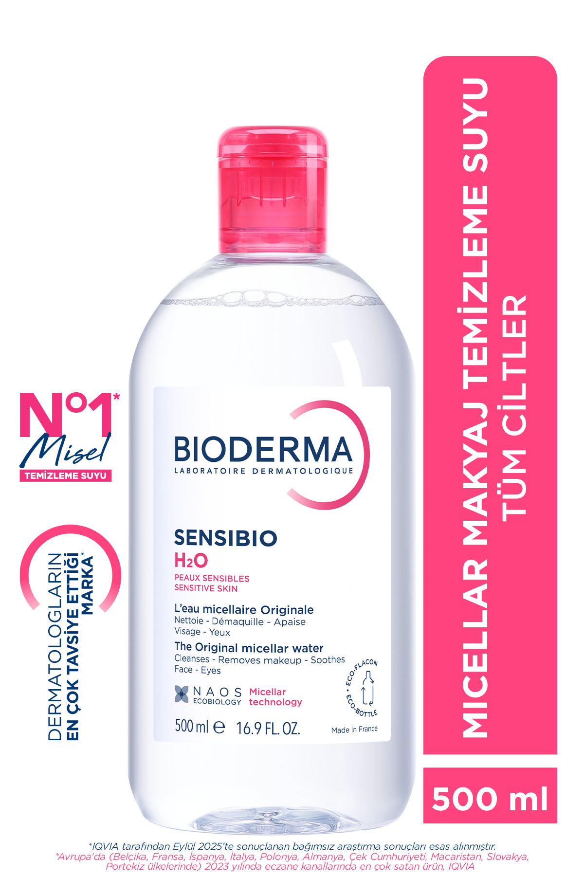 Bioderma Sensibio H2O Hassas ve Normal Ciltler için Micellar Arındırıcı Makyaj Temizleme Suyu 500 ML