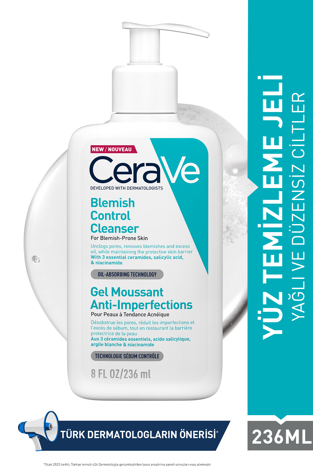 CeraVe YAĞLI VE AKNEYE EĞİLİM GÖSTEREN CİLTLERE ÖZEL SALİSİLİK ASİT İÇERİKLİ YÜZ TEMİZLEME JELİ 236 ML
