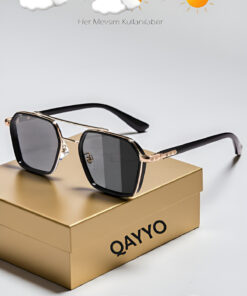 QAYYO Accessories Güneş Gözlüğü Erkek Uv400 Cam Ce Belgeli Gold Siyah
