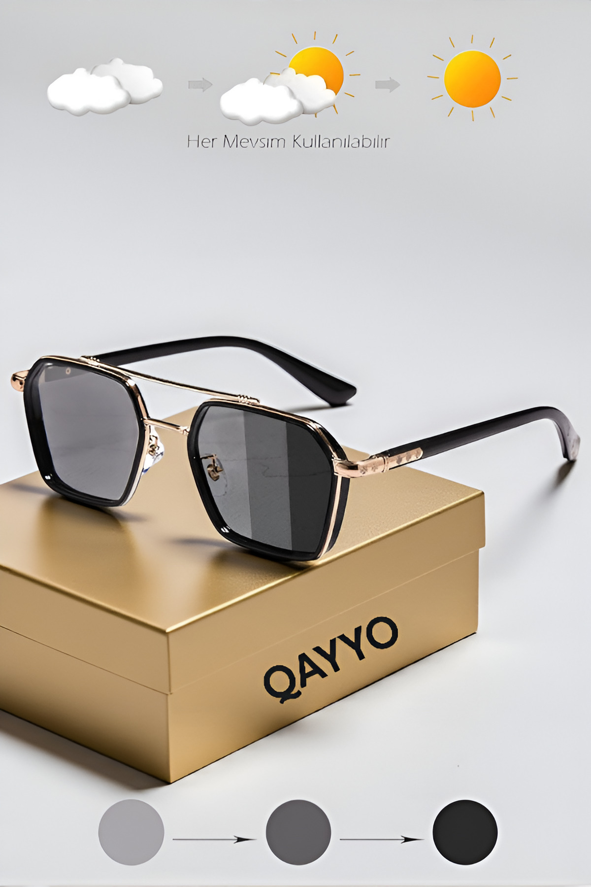 نظارات شمسية رجالية من QAYYO Accessories بعدسات UV400، معتمدة من CE، لون ذهبي وأسود