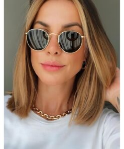 Della Pianto Unisex Altın Metal Çerçeveli Oval Siyah Güneş Gözlüğü