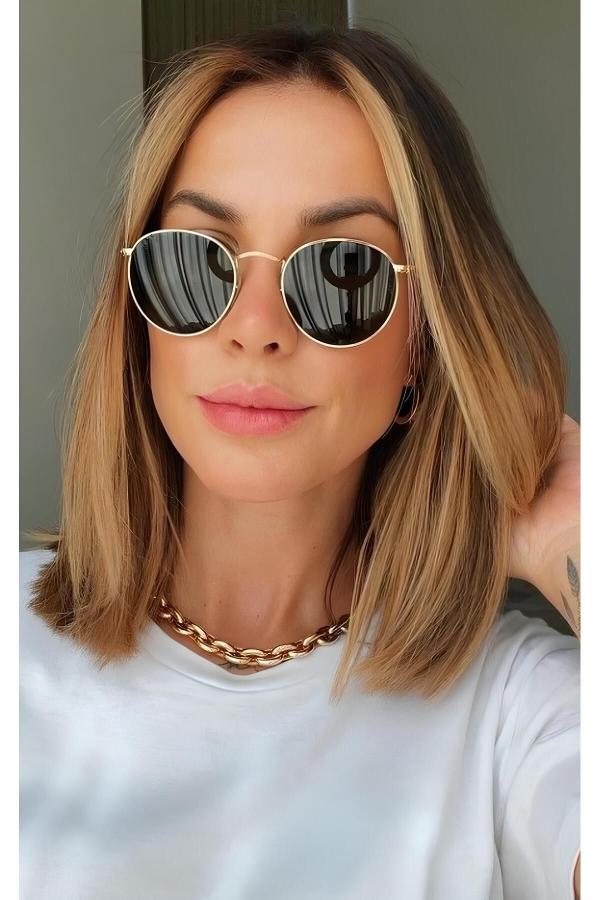 Della Pianto Unisex Altın Metal Çerçeveli Oval Siyah Güneş Gözlüğü