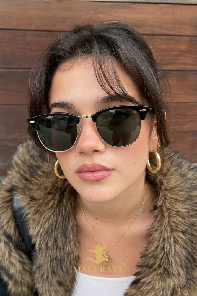 MACERATİ Clubmaster Siyah Oval Unisex Klasik Model Güneş Gözlüğü - Görsel 2