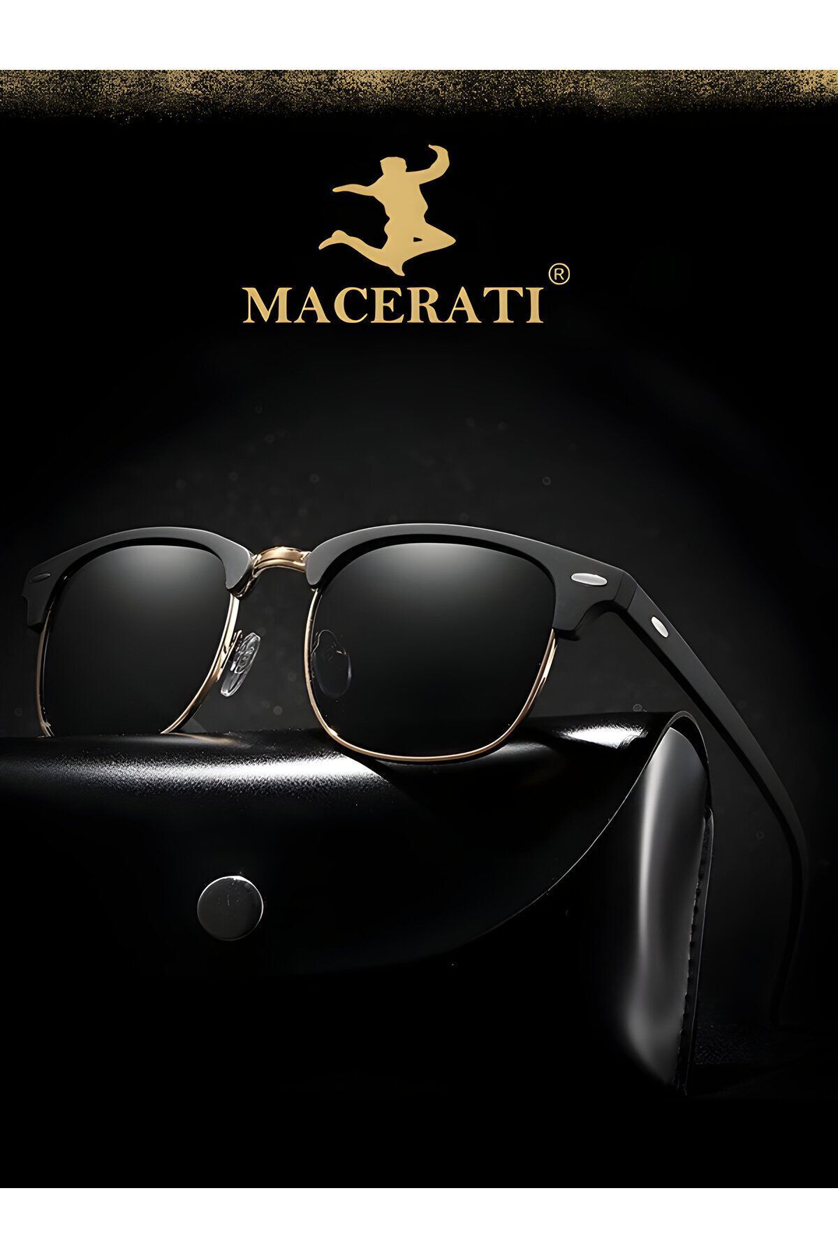MACERATİ Clubmaster Siyah Oval Unisex Klasik Model Güneş Gözlüğü - Görsel 3
