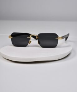 LOOKUP NEW Siyah Unisex Kadın Erkek Uv400 Korumalı Kare Metal Eşref Tek Gold Altın Menteşeli Güneş Gözlüğü - Görsel 3