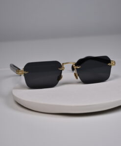 LOOKUP NEW Siyah Unisex Kadın Erkek Uv400 Korumalı Kare Metal Eşref Tek Gold Altın Menteşeli Güneş Gözlüğü