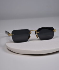 LOOKUP NEW Siyah Unisex Kadın Erkek Uv400 Korumalı Kare Metal Eşref Tek Gold Altın Menteşeli Güneş Gözlüğü