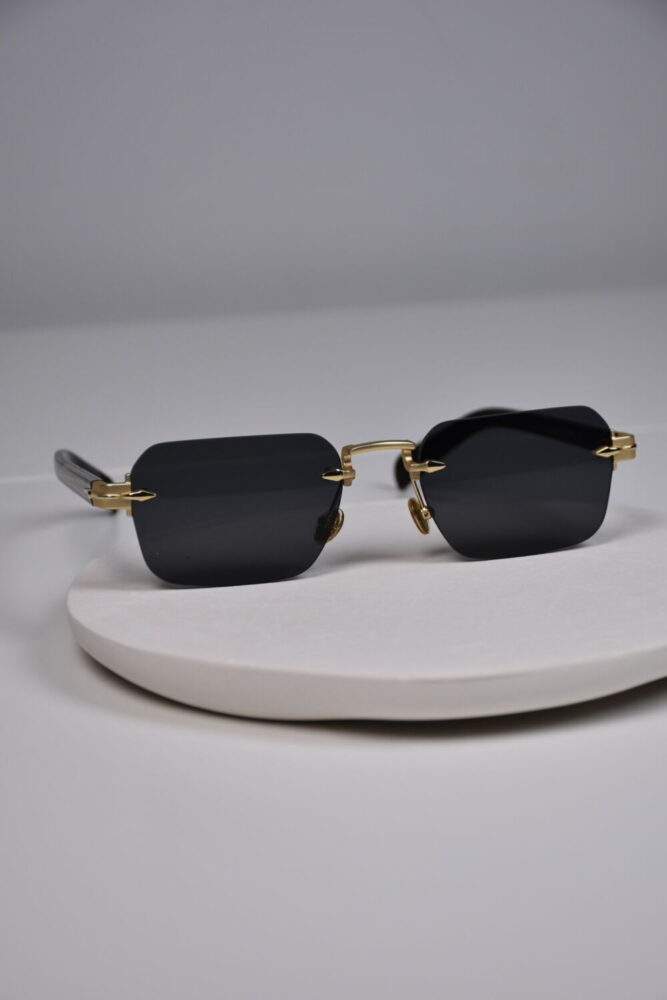 LOOKUP NEW Siyah Unisex Kadın Erkek Uv400 Korumalı Kare Metal Eşref Tek Gold Altın Menteşeli Güneş Gözlüğü