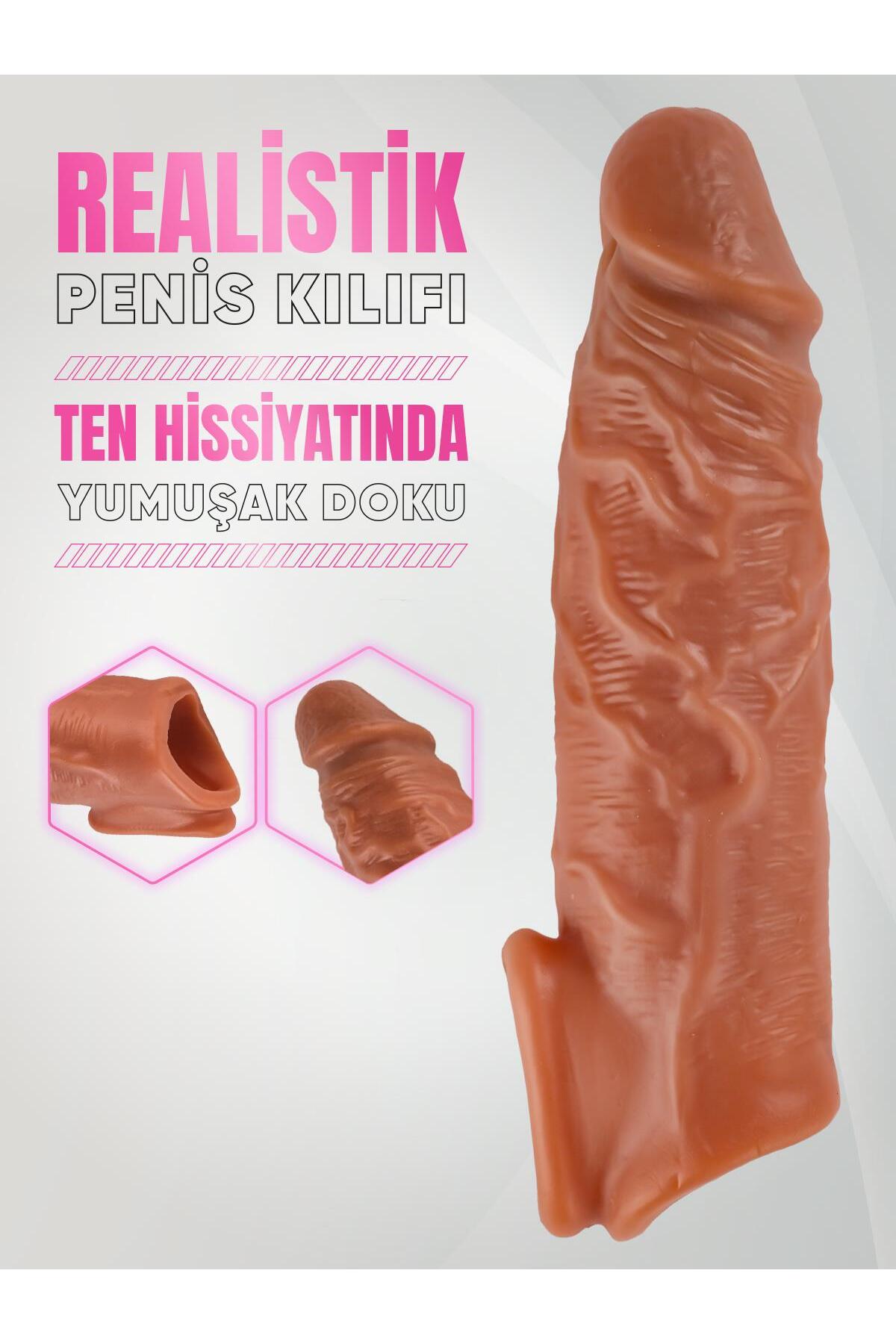 Lolita Shop Gerçekçi Penis Dokusunda 3,5 Cm Uzatmalı Testis Destekli Ultra Yumuşak Realistik Penis Kılıfı