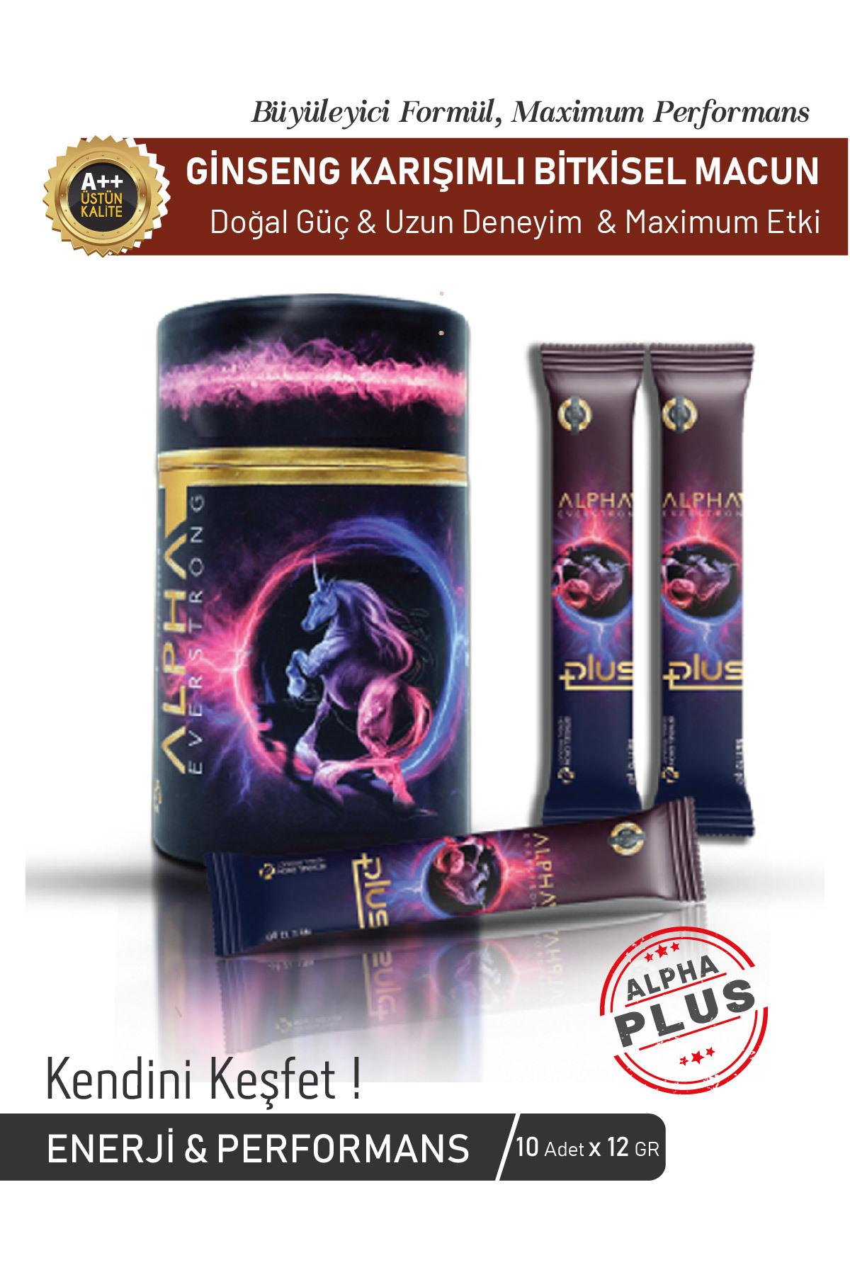 ALPHA EVERSTRONG Ginseng Macun Cakşırlı Maca Bitkisel Karışımlı Kuvvet Macun ( 12gr x 10 12 Adet )