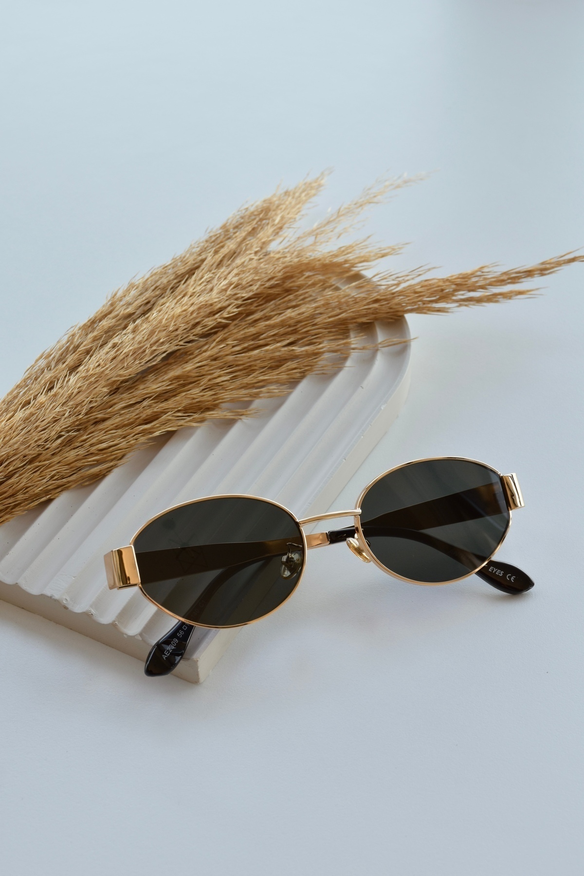 LOOKUP NEW Alev 56 Ekartman Unisex Kadın Erkek Uv400 Korumalı Oval Gold Siyah NyIon Cam Metal Güneş Gözlüğü