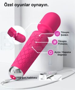 Byzon Şarjlı 20 Modlu Su Geçirmez Titreşimli Dildo - Vibratör - Masaj Aleti (Güçlendirilmiş Motor)