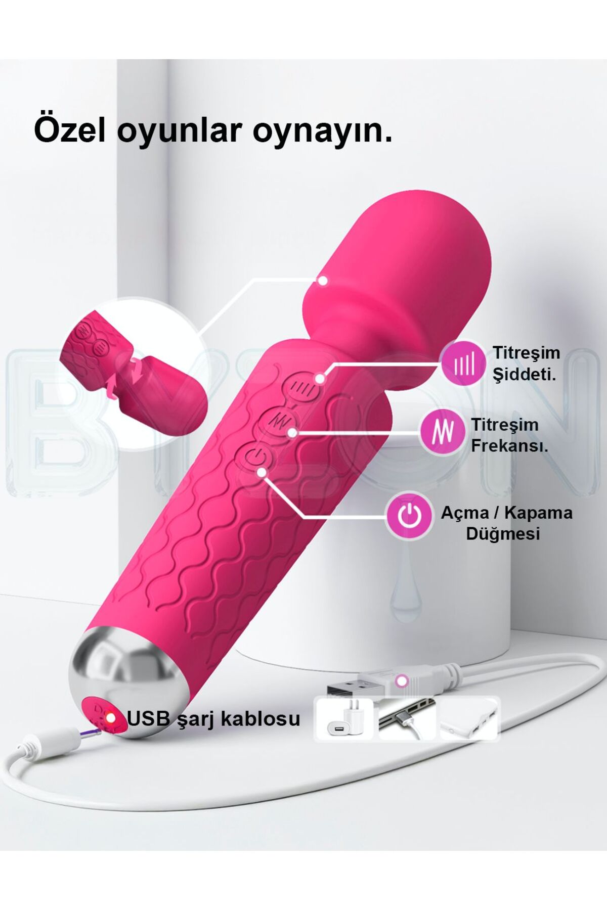 Byzon Şarjlı 20 Modlu Su Geçirmez Titreşimli Dildo - Vibratör - Masaj Aleti (Güçlendirilmiş Motor)