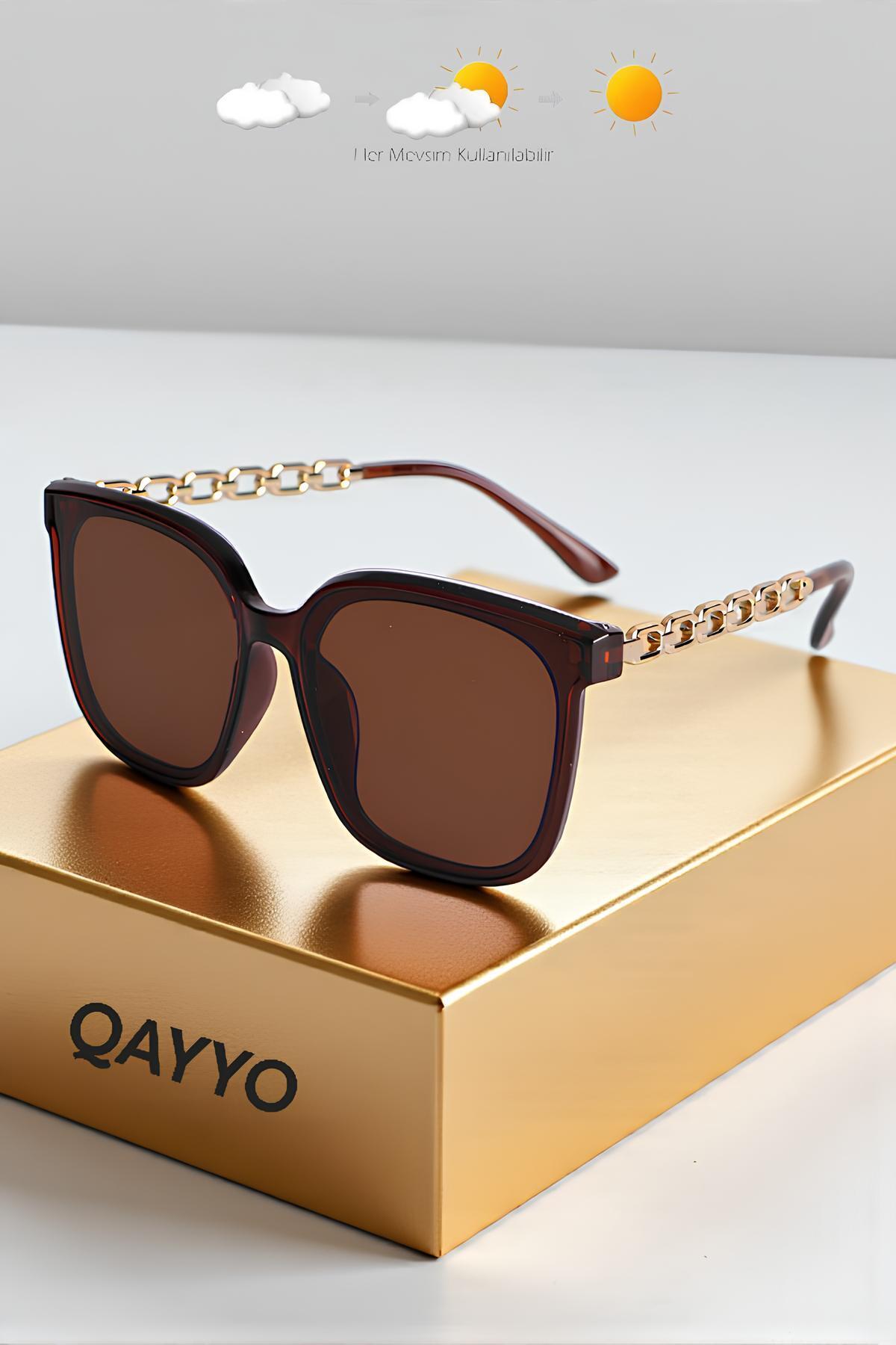 QAYYO Accessories Boom Unisex Kahverengi 2025 Yılı Metal Yeni Sezon Güneş Gözlüğü
