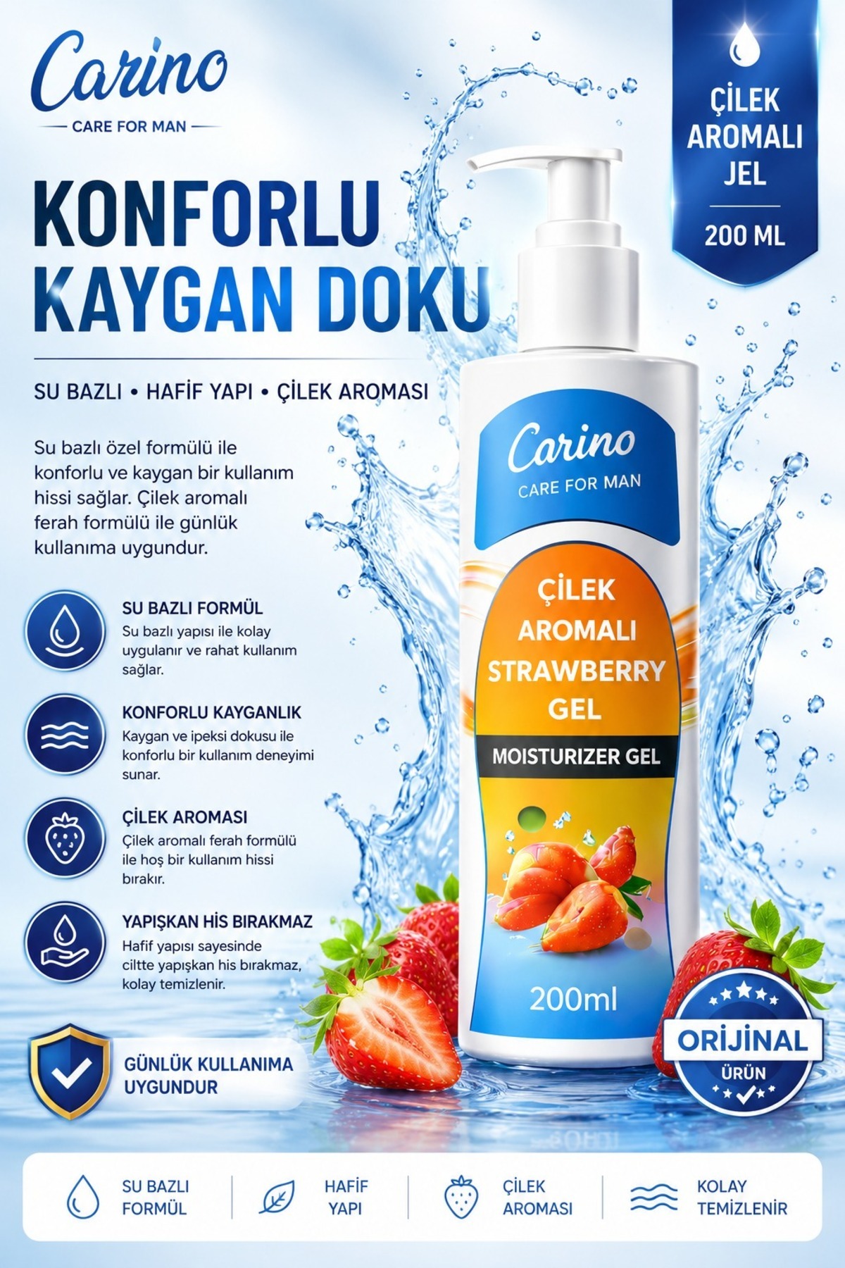 Carino E Bella Carino Care For Man Çilek Aromalı Jel 200 ML – Su Bazlı Jel