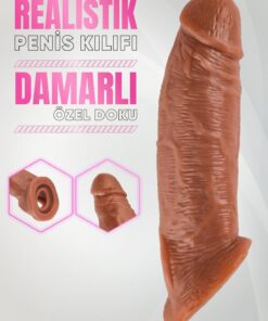 Lolita Shop Ultra Gerçekçi Penis Dokusu Testise Geçirmeli 4.5 Cm Uzatmalı Dolgulu 20 Cm Realistik Penis Kılıfı