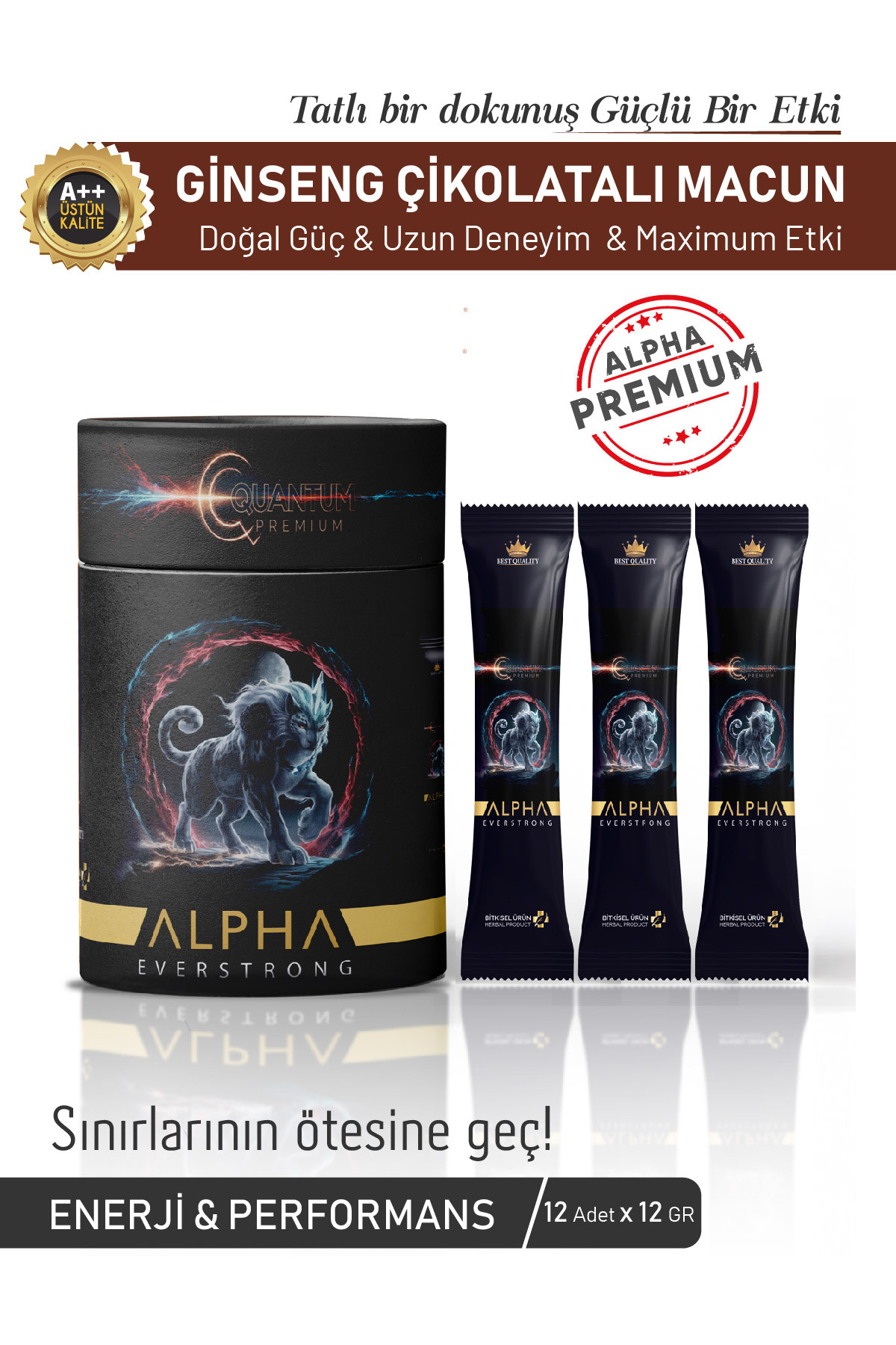 ALPHA EVERSTRONG Çikolatalı Ginseng Kuvvet Macun Alpha Kuantum Premium Bitkisel Karışımlı Saşet ( 12gr x 12 Adet )