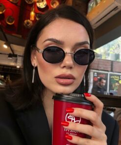 REN EYEWEAR Dina Round Güneş Gözlüğü Unisex siyah gold Oval Çerçeveli