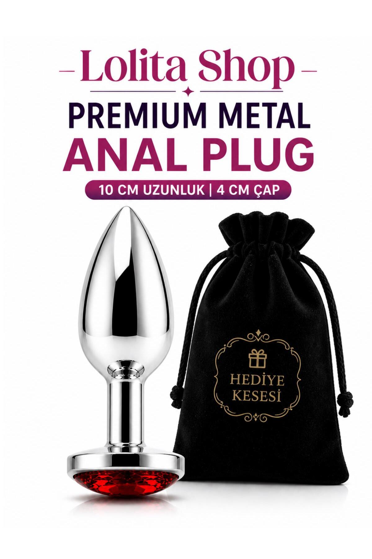 Lolita Shop Mücehver Kırmızı Taşlı Büyük Boy Gümüş Metal 10 Cm Alıştırıcı Genişletici Açıcı Lüks Anal Plug Tıkaç