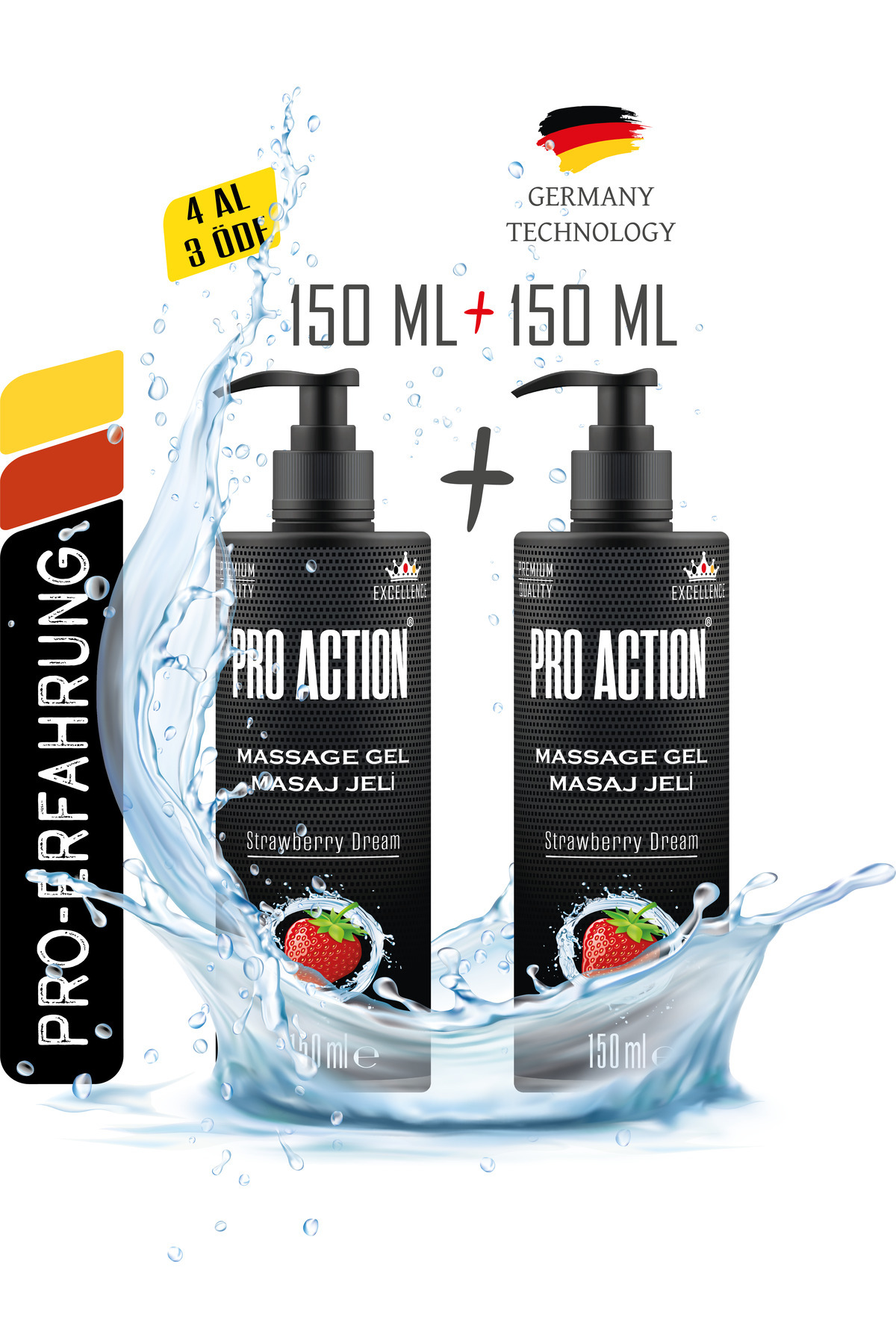 Pro Action Kayganlaştırıcı Masaj Jel 150 ml x 2 Strawberry -çilek Premium Quality