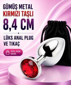 Lolita Shop Gümüş Metal Mücevher Kırmızı Taşlı 8,4 Cm Anal Açıcı Genişletici Alıştırıcı Lüks Anal Plug Ve Tıkaç