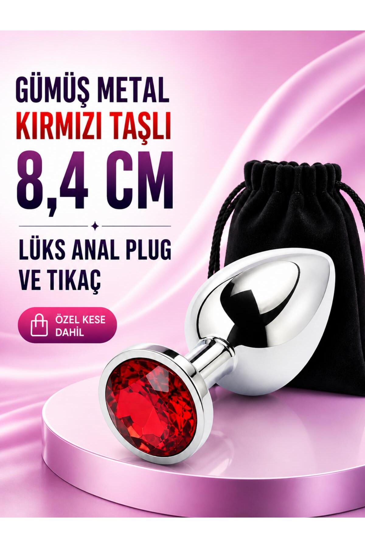 Lolita Shop Gümüş Metal Mücevher Kırmızı Taşlı 8,4 Cm Anal Açıcı Genişletici Alıştırıcı Lüks Anal Plug Ve Tıkaç