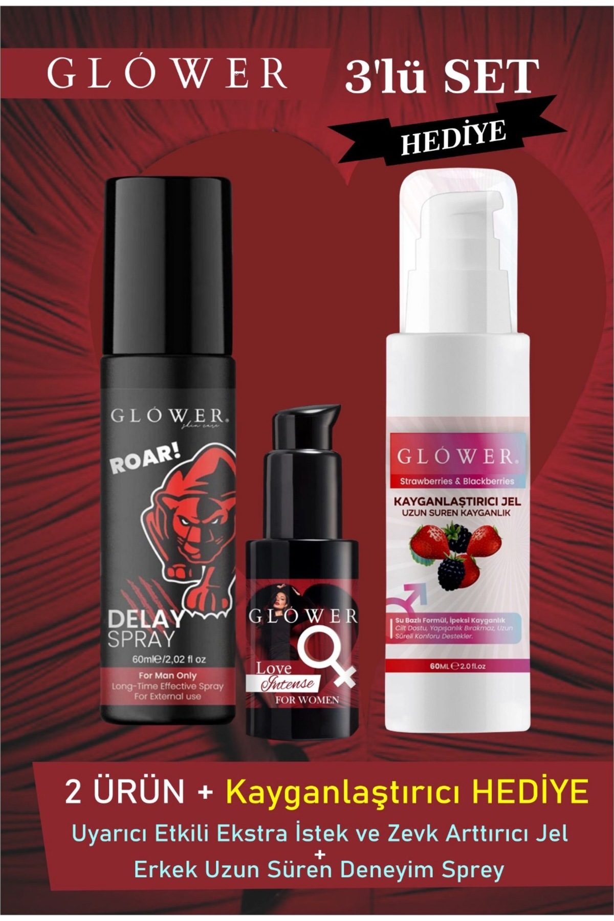 GLOWER SKİN CARE 3 lü set kadın İ.stek zevk a.rttırıcı Kayganlaştırıcı Long time