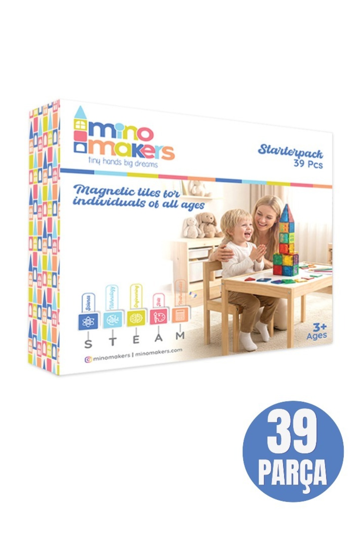 Mino Makers Manyetik Yapı Blokları - Çocuklar İçin 3 Boyutlu Renkli Mınatıslı 39 Parça Manyetik Blok Oyun Seti