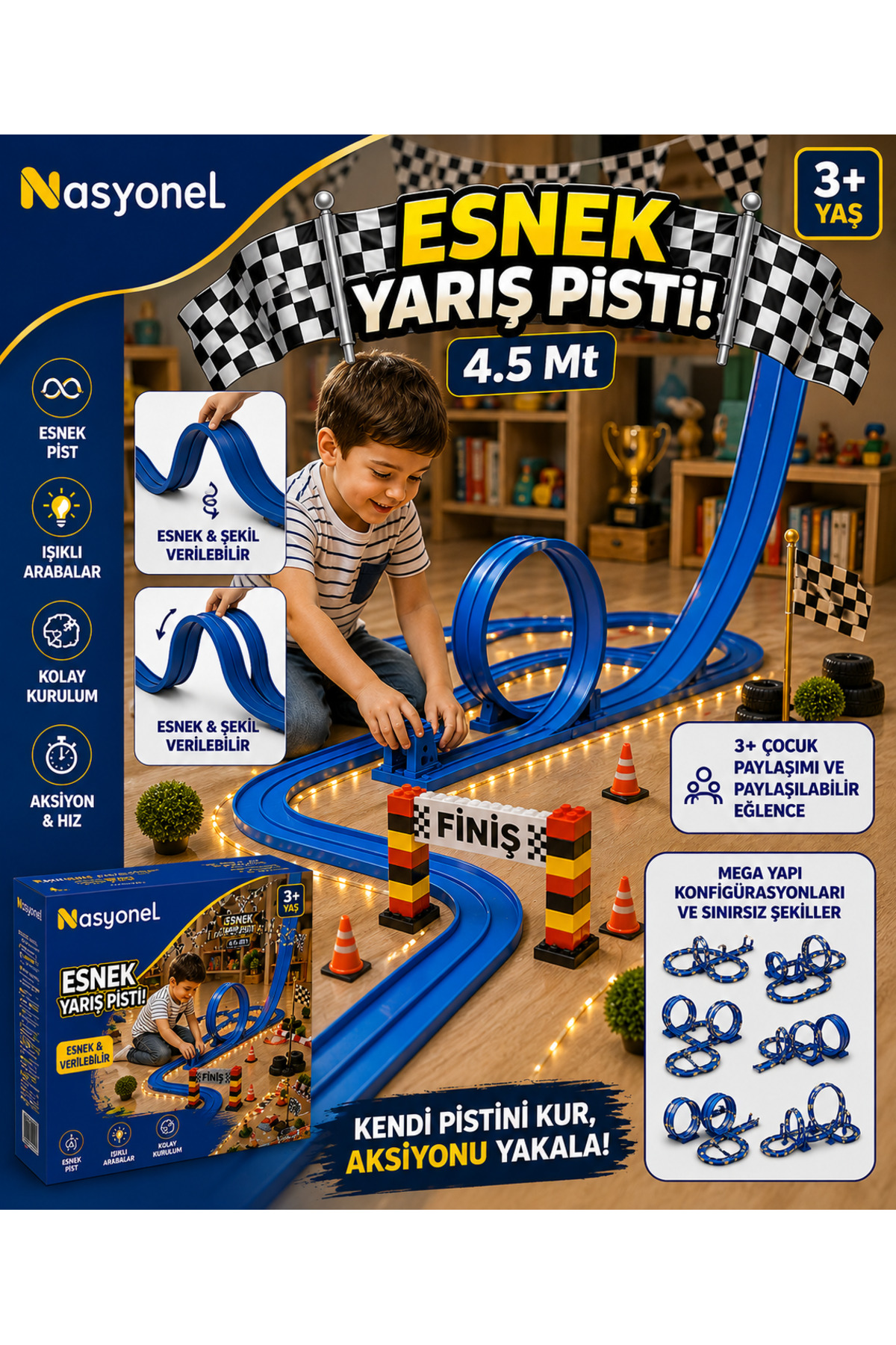 nasyonel Esnek Yarış Pisti Mavi Flex Track Pist Parça Set