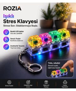 ROZIA RGB Işıklı Mekanik Tuşlu Stres Oyuncağı Fidget Toy Click Sesli Mini Klavye Anahtarlık Rengarenk Gönderim Sağlanacaktır !!