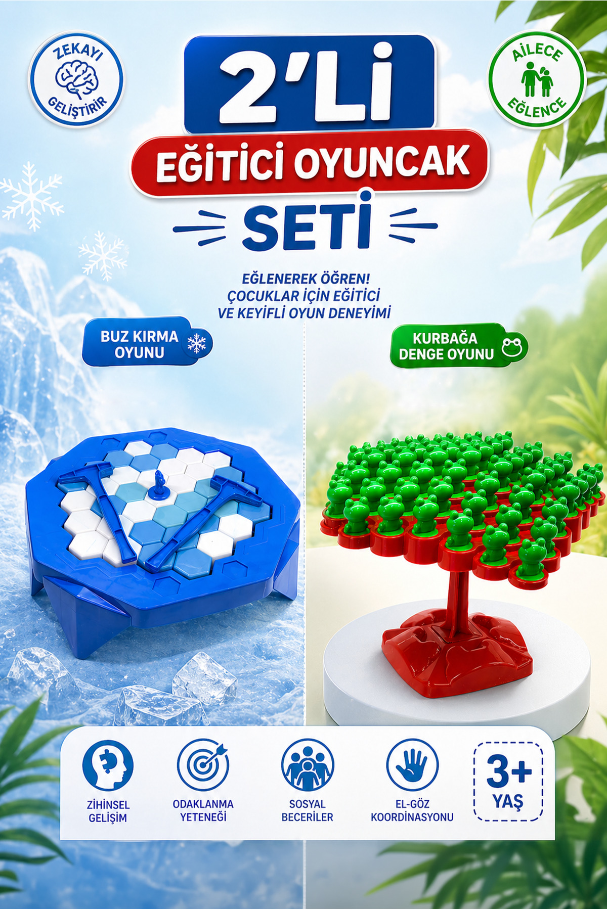 M&H 2'li Oyun Seti Buz Krallığı ve Frogg Denge Oyunu - Eğitici ve Öğretici Oyun Seti