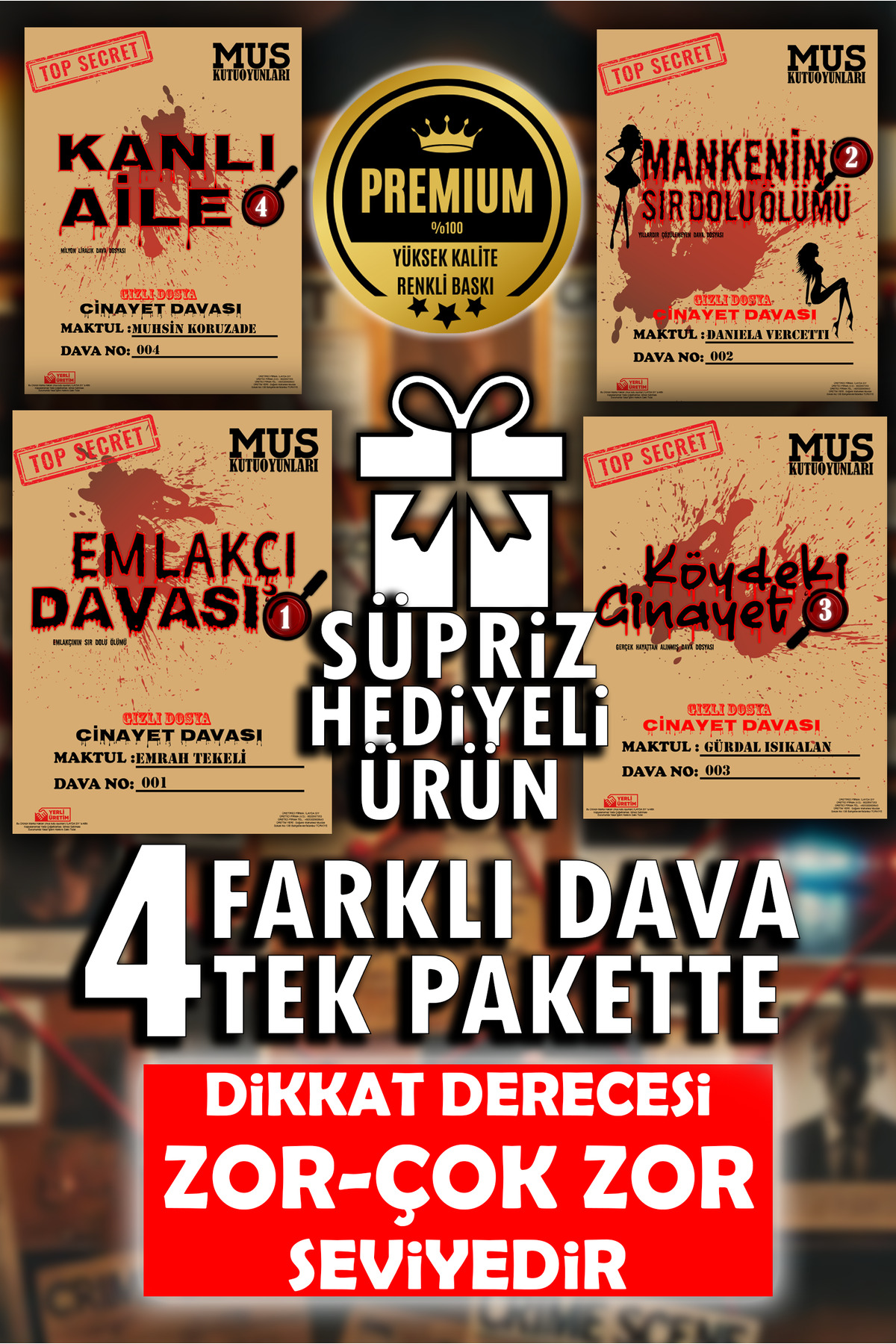 MUS Kutu Oyunları Dedektif Oyunu 4 Farklı Dava Dosyası Tek Paket Cinayet Çözme Katil Kim Suçlu Bulma Oyunu