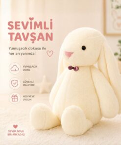 Sole Uyku Arkadaşım Papyonlu Uzun Kulak Bunny Peluş Tavşan 65 Cm