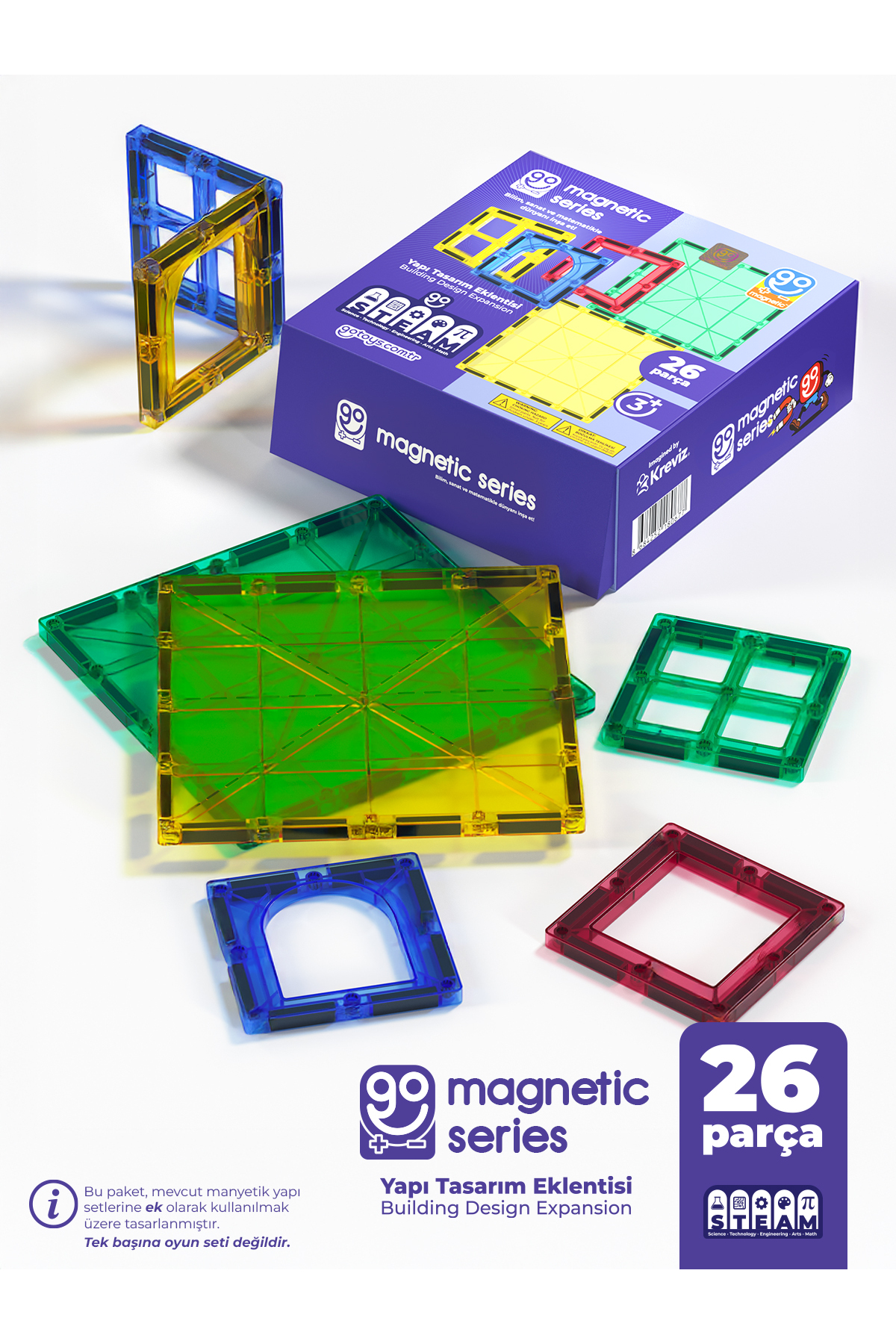 Go Toys Go Magnetic Series 26 Parça Yapı Tasarım Eklentisi - Mıknatıslı Manyetik Bloklar