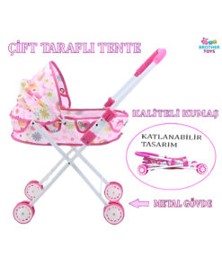 Brother Toys Yataklı Ve Tenteli Kaliteli Metal Oyuncak Puset Bebek Arabası