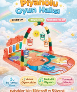BabyLondy Dinozorlu Güneşli Piyanolu Bebek Oyun Halısı Eğitici Oyuncak Pembe