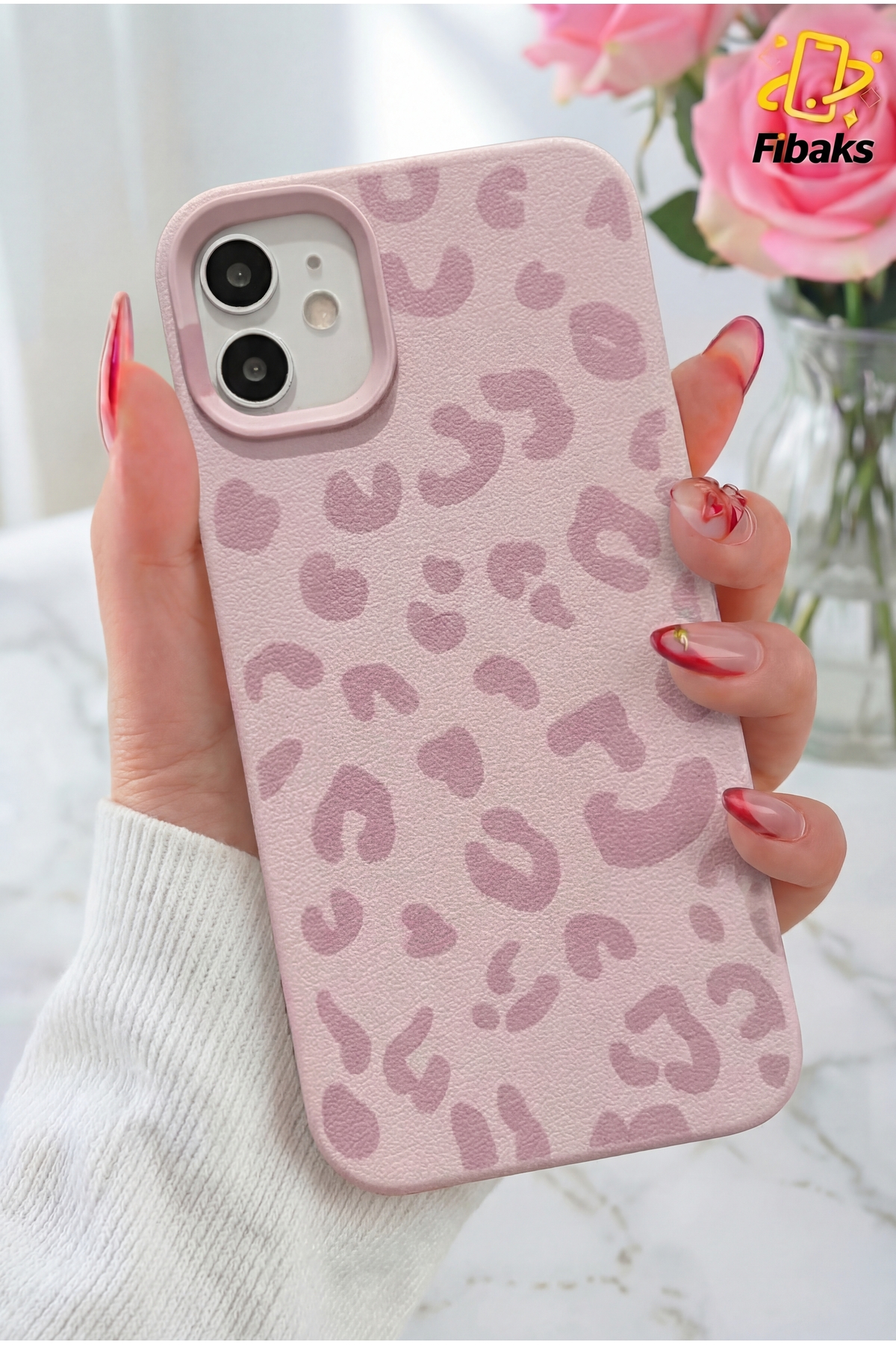 Fibaks iPhone 11 Kılıf Pembe Leopar Desenli İnce Yumuşak Silikon