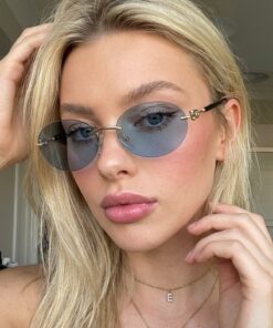 REN EYEWEAR DERLA Metal Oval Kadın Güneş Gözlüğü Mavi Cam Detaylı UV400 Korumalı