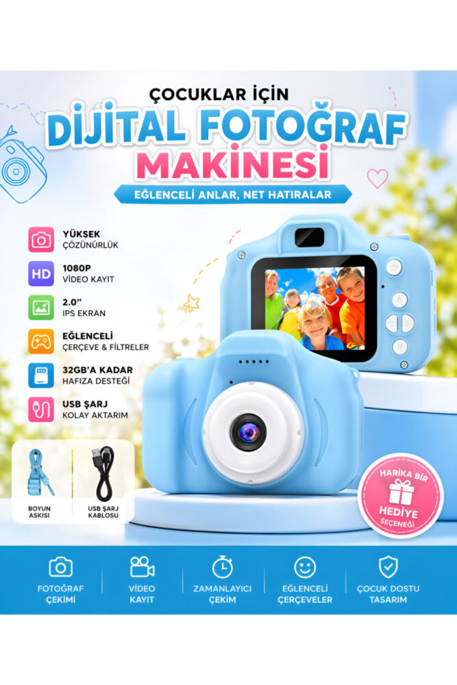 İTHALCİM Dijital Fotoğraf Makinesi Çocuk Mini 1080p Hd Kamera Selfie - Görsel 2