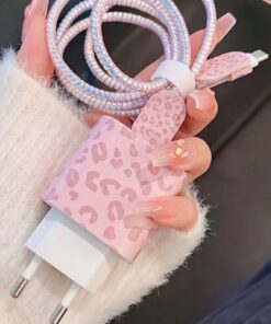 Alternative view of Fibaks iPhone 18W/20W/25W Pembe Leopar Şarj Aleti Koruyucu Şarj Kablosu Örme Aparatlı Koruyucu Toparlayıcı