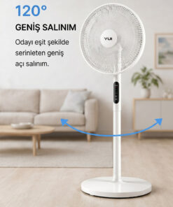 Yui F60 Beyaz 16 İnç 50W 8 Kademe 5 Pervane Döner Başlıklı Uzaktan Kumandalı Vantilatör - Görsel 3