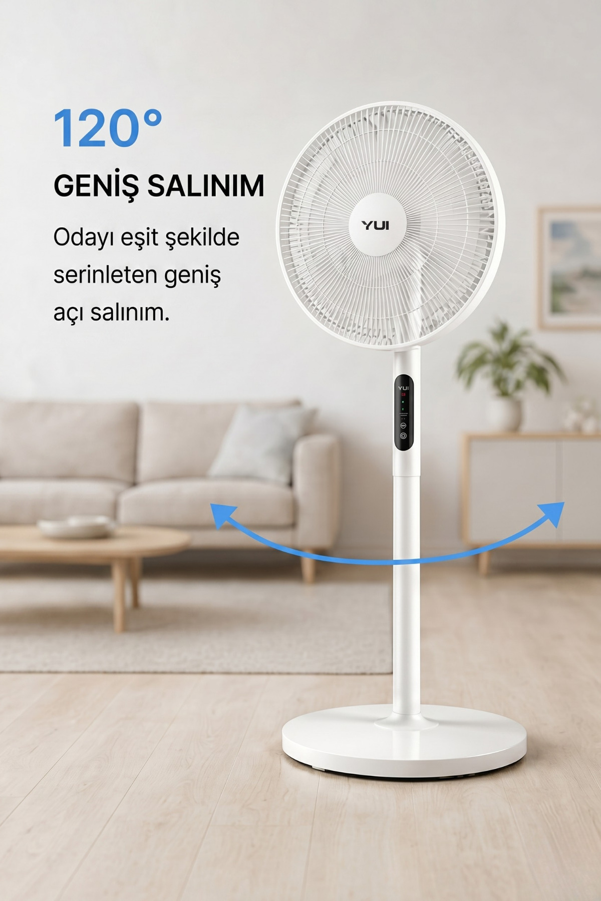 Yui F60 Beyaz 16 İnç 50W 8 Kademe 5 Pervane Döner Başlıklı Uzaktan Kumandalı Vantilatör - Görsel 3