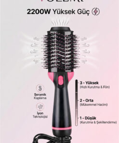 VOLEMİ Profesyonel 2200W Hava Üflemeli Saç Şekillendirici İyonik Düzleştirici Fön Tarağı Ve Hacim Verici Fırça V-0167 - Görsel 3