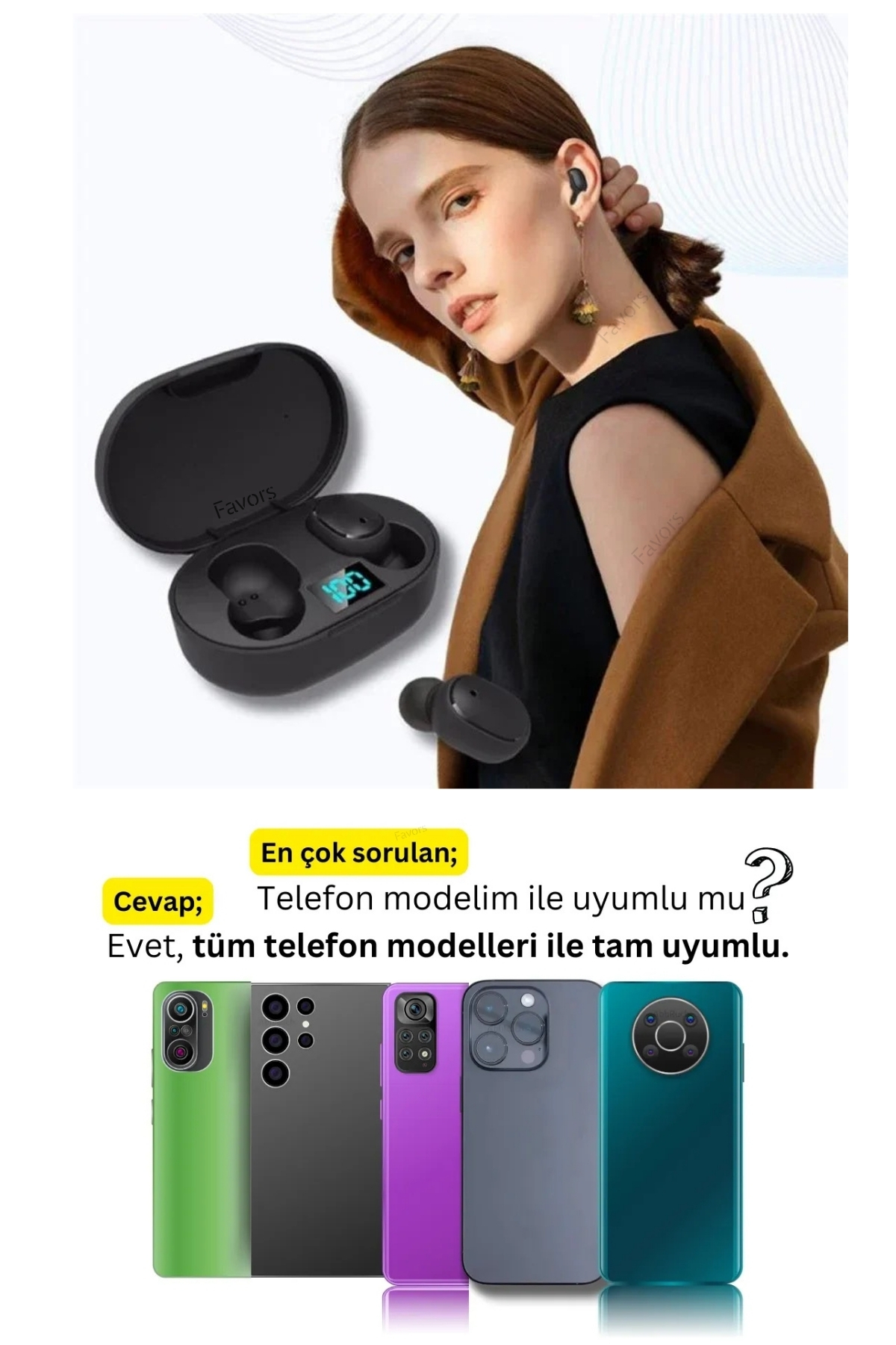 Favors Dots E6s Bluetooth Kulaklık Hd Ses Extra Bass Yüksek Mikrofon Kalitesi - Görsel 3