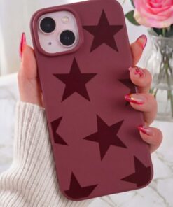 Fibaks iPhone 15/14/13 Kılıf Siyah Yıldız Star Desenli Silikon Darbe Emici Klasik Silikon Kapak - Görsel 3
