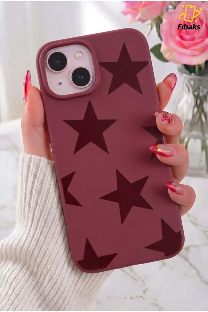 Fibaks iPhone 15/14/13 Kılıf Siyah Yıldız Star Desenli Silikon Darbe Emici Klasik Silikon Kapak - Görsel 3